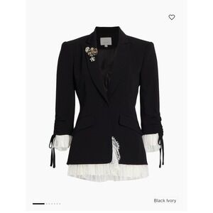 Cinq A Sept Roxie Blazer Black Ivory NWT $695 Size 8 Lace Detail Brooch Stunning